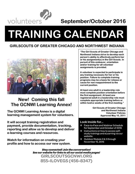 2016 fall training calendar by girl scouts of greater chicago and