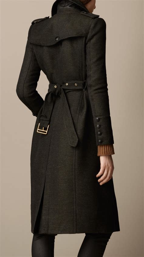 Lyst Burberry Long Wool Twill Trench Coat In Green