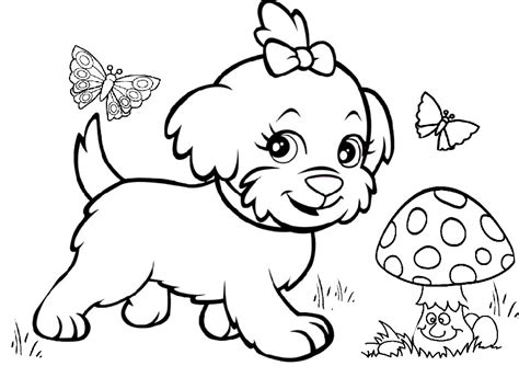 funny mushroom butterflies  cute dog coloring pages print color craft