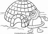 Igloo Eskimo Coloring Cartoon Book Illustration Lapp Funny Man His House sketch template
