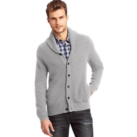 kenneth cole long sleeve shawl collar cardigan sweater  gray  men lyst
