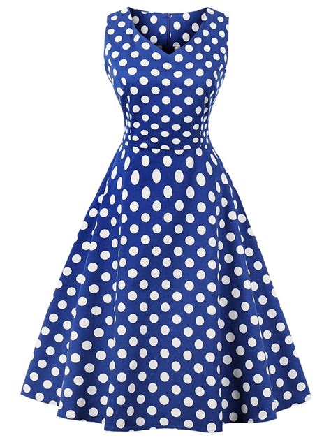 women vintage v neck polka dot flare dress summer retro natural