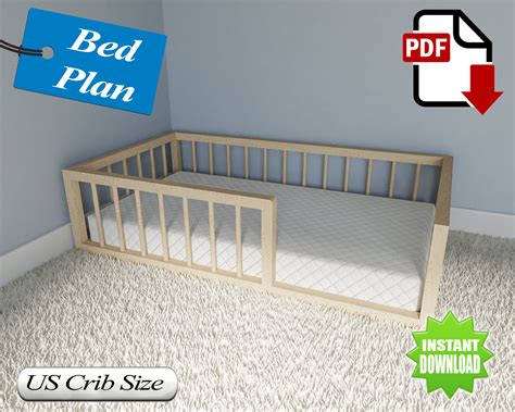 buy montessori floor bed plan crib size  diy   india etsy