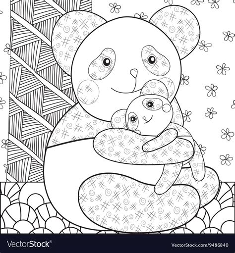 coloring page cute panda hugging  baby vector image