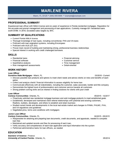 loan officer resume examples banking livecareer