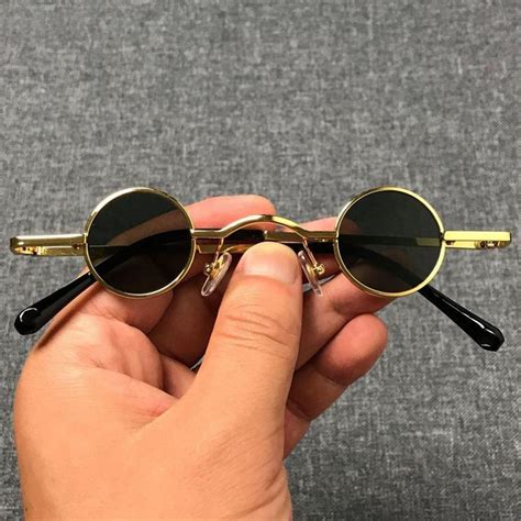 Cheap Retro Mini Sunglasses Round Men Metal Frame Small Round Framed