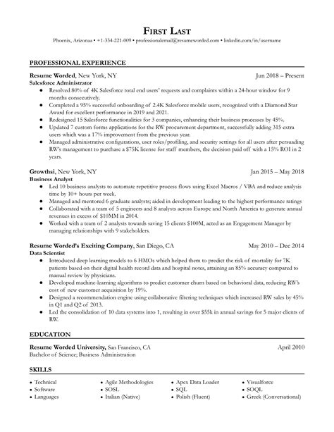 salesforce resume examples   resume worded