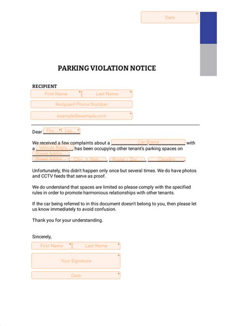 parking violation notice template sign templates jotform