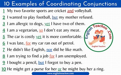 examples  coordinating conjunctions englishteachoo
