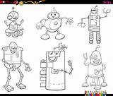 Cartoon Robots Vector Coloring Book Premium Characters Color sketch template