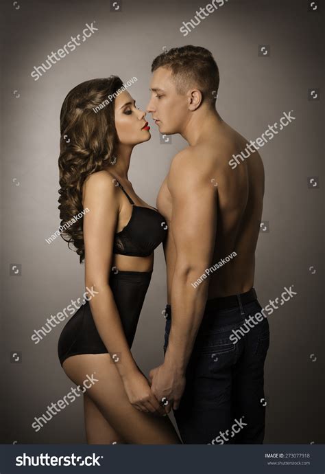 Couple Kissing Sexy Woman And Man Portrait Female In