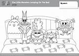 Monsters Little Bed Five Coloring Pages Jumping Super Simple Songs Color Song Printables Supersimple sketch template