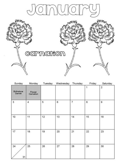 january calendar coloring sheet