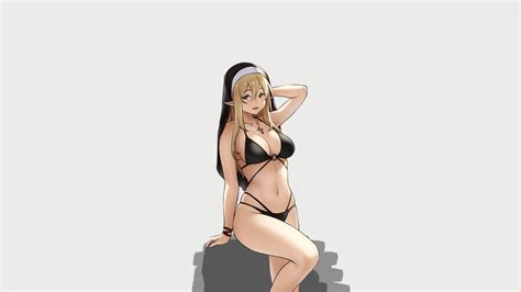nuns houtengeki digital art artwork anime girls boobs bikini