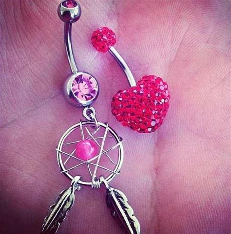 cute pink heart and dream catcher belly button ring belly button jewelry cute belly rings