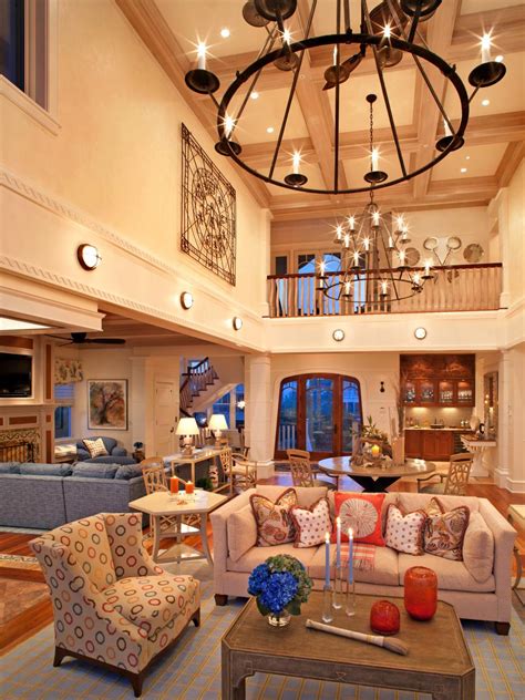 coastal living room  dramatic chandelier hgtv