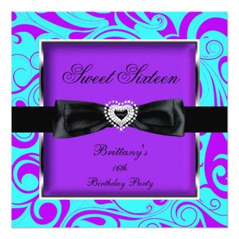 sweet sixteen 16 party purple teal swirl invitation
