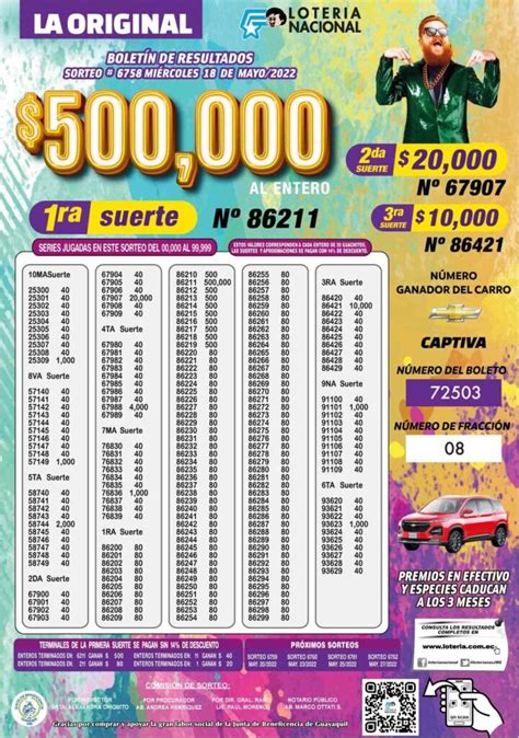 Lotería Nacional 6758 La Original Boletín Oficial Y Resultados De Ayer