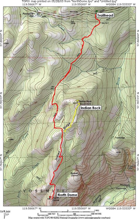 north dome yosemite np ca topo map profile  trail overlay files