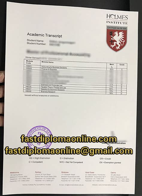 Fake Holmes Institute Academic Transcript Sample Copy