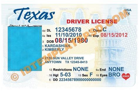 texas id card template   texas usa state drivers license