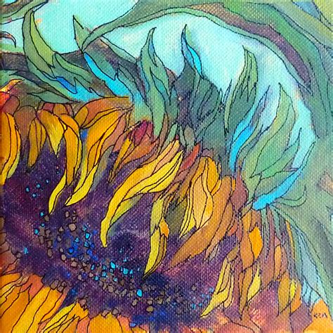 painting  world sunflower acrylic painting  ink lines