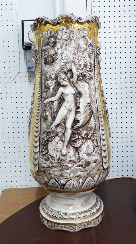 capodimonte vase   neo classical figurative decoration  gold leaf highlights cm