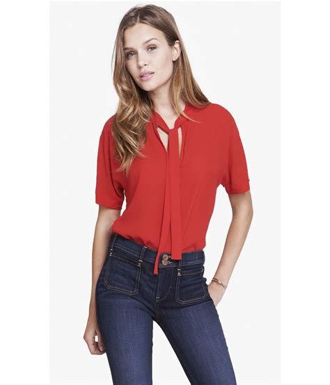 express tie front short sleeve blouse  red engine red lyst