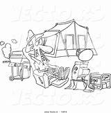 Cartoon Man Coloring Tv Camp Outline His Generator Watching Site Vector Ron Leishman Hooked Camping Royalty sketch template