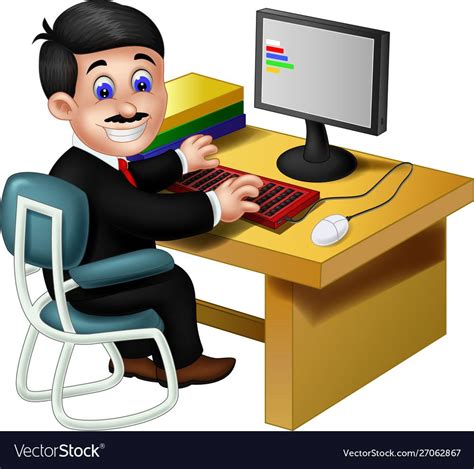 funny employee man working  computer cartoon vector image funny