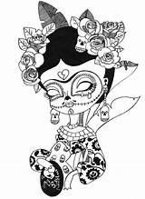 Frida Kahlo Colorear Catrina Inktober Ilustradores Coso Caveiras Caricatura Kalo Cosodeilustradores sketch template