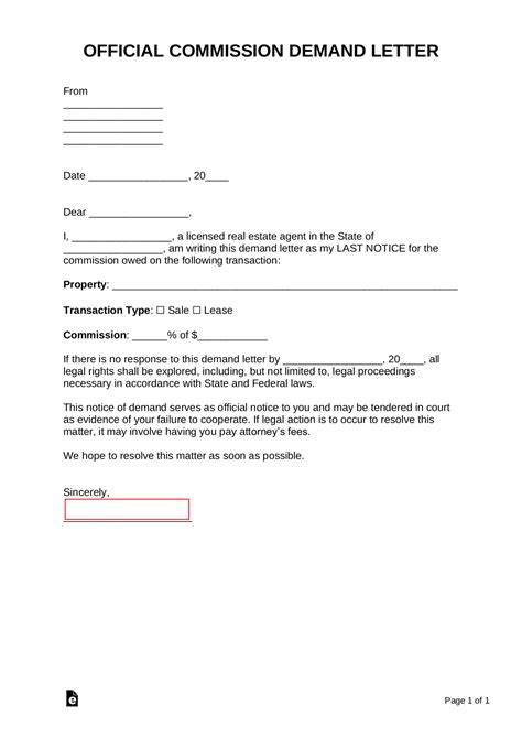 real estate commission demand letter official notice sample template