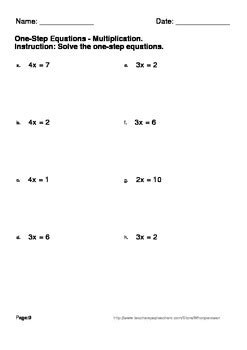 step equations multiplication division worksheets  whooperswan