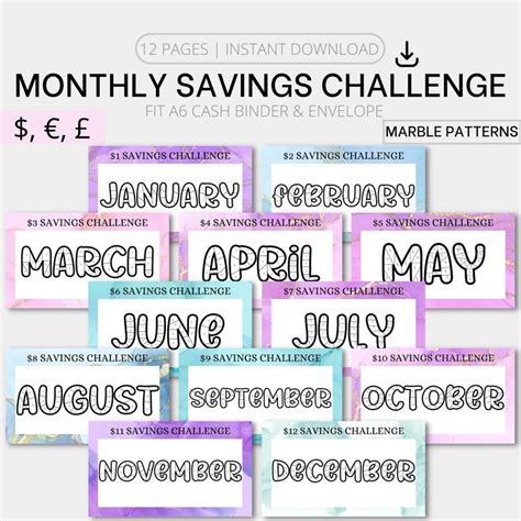 printable  savings challenge bundle monthly  cash etsy