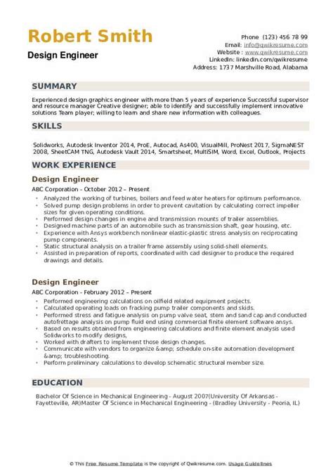 design engineer resume samples qwikresume