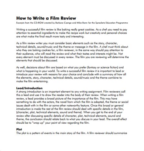 film review templates sample templates