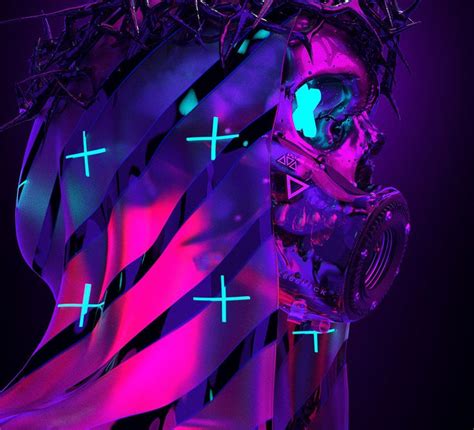 artstation neon cross sick 666mick neon skull drawing concept art