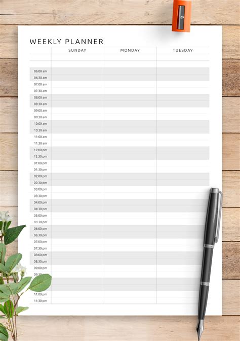 printable  page weekly hourly scheduler