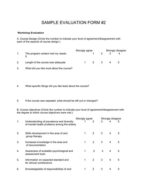 sample evaluation form  word   formats page