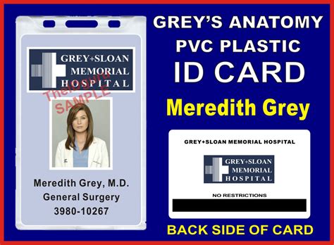anatomie de grey meredith grey id badge carte prop carte etsy