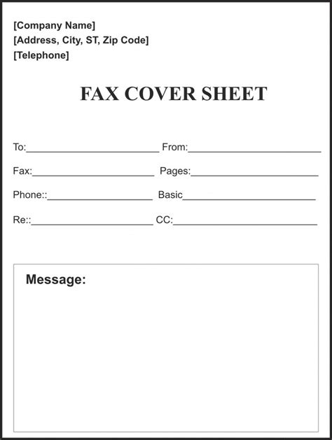 fax cover sheet template word printable