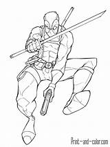 Deadpool Coloring Color Pages Print sketch template