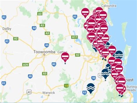 brisbane gold coast flooding full list  road closures  southeast qld herald sun