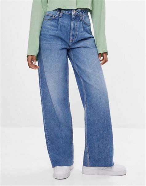 bershka  wide leg baggy jeans  blue asos