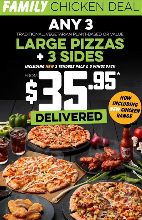 deal dominos family chicken deal  large pizzas  chicken sides   delivered
