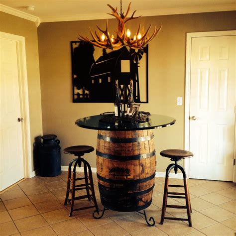 jack daniel s whiskey barrel as kitchen table with glass top home bar