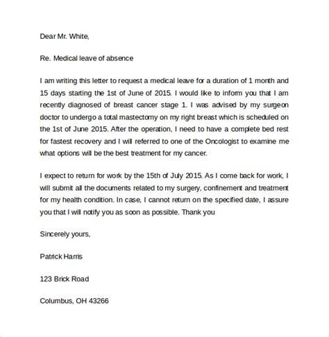 unpaid leave  absence letter sample    letter template