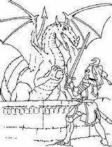 Knight Coloring Dragon Pages Princess Fighting Drawing sketch template