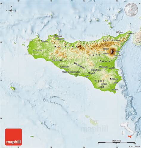 Physical Map Of Sicilia Lighten