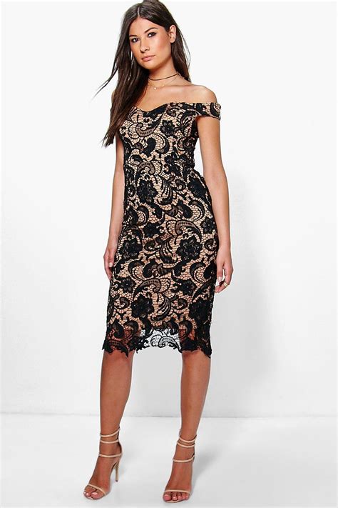 boohoo womens boutique marcie lace  shoulder midi dress ebay